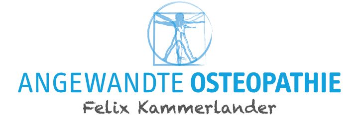Das Logo der Praxis Angewandte Osteopathie Felix Kammerlander - beinhaltet eine Abwandlung des vetruvianischen Mannes von Leonardo DaVinci und den Namen der Praxis.